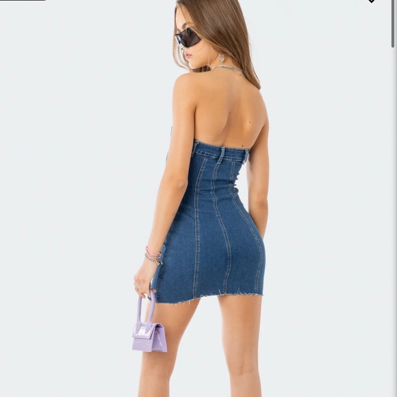 Edikted Ebony Strapless Denim Mini Dress - Picture 2 of 4